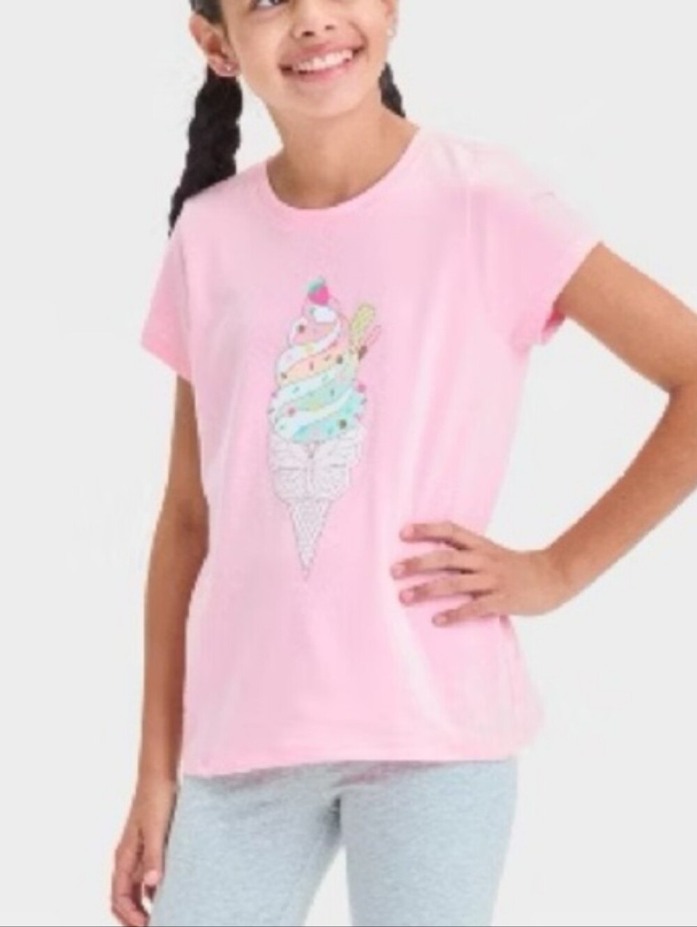 Cat & Jack Girls Pink Ice Cream Cone T Shirt Size Large 10/12